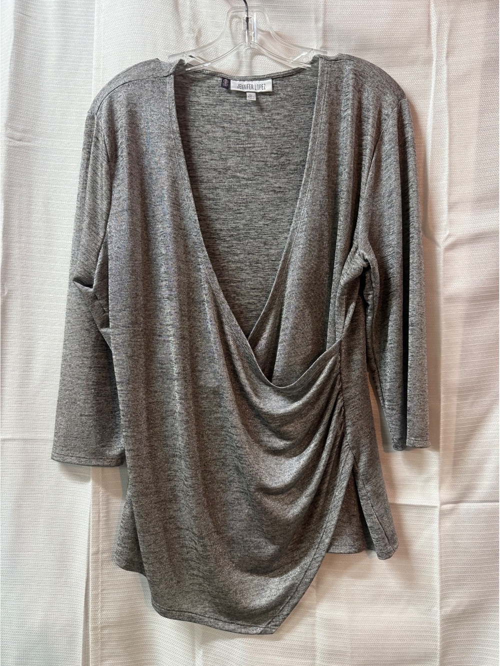 Jennifer Lopez Women's Gray Long Sleeve Draped Front Top XL